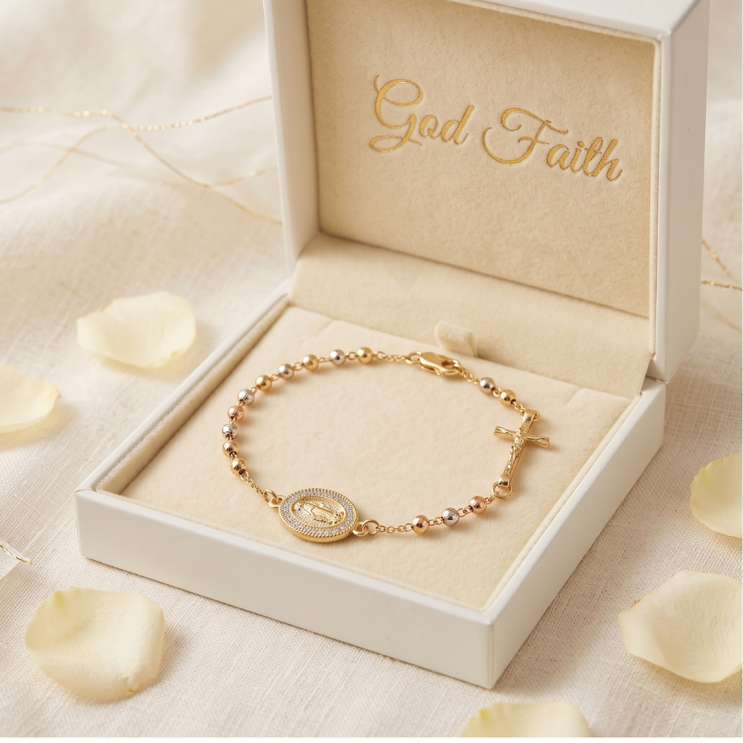 Pulsera Rosario -Acabado Tricolor Premium